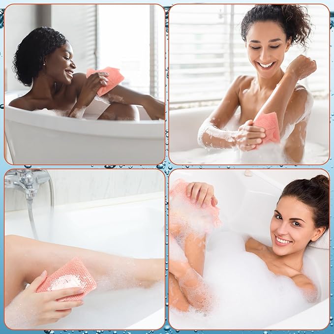 Geiserailie African Net Sponge Long Bathing Net Shower Body Scrubber Back Scrubber Skin Smoother Bathing Sponge for Daily Use or Stocking Stuffer(Light Pink)