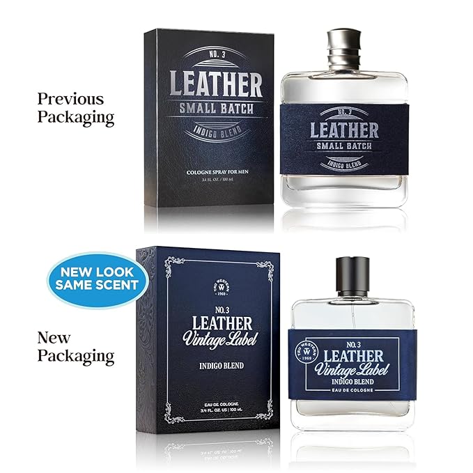 Leather No. 3 by Tru Western, Vintage Label Indigo Blend, 3.4 fl oz (100 ml), with Notes of Velvety Citrus, Blue Vetiver, Wild Lavender, and Sueded Sandalwood, Clean, Smooth, Masculine Fragrance