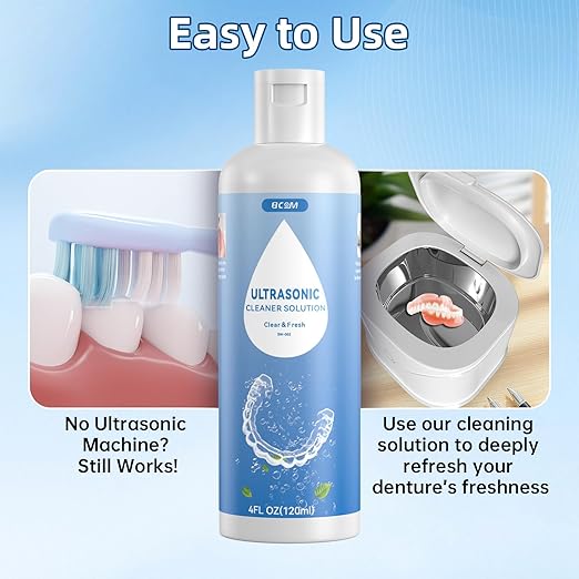BCOM Retainer Cleaner Solution, Ultrasonic Jewelry Cleaner Solution Deep Clean for Retainer, Mouthguards, Night Guards, Aligners and Jewelry Ring, Odor Stain Remover for Ultrasonic Machines (4 oz)