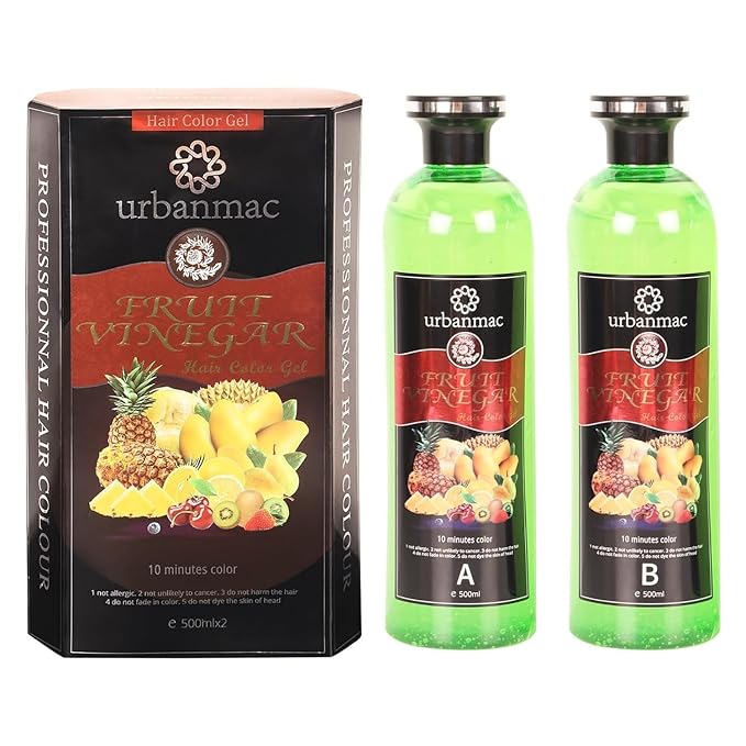 u'rban mac, Fruit V'ine'gar Gel' Hair Colo'r Natural Hair Color Dye for Black Hair Dye (500ml x 2) - Black