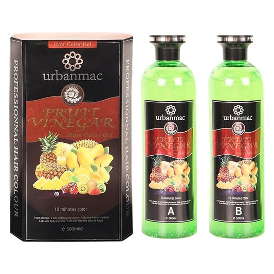 u'rban mac, Fruit V'ine'gar Gel' Hair Colo'r Natural Hair Color Dye for Black Hair Dye (500ml x 2) - Black