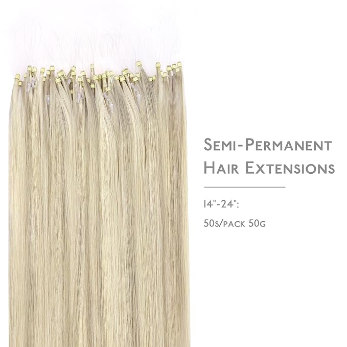 WENNALIFE Microlink Hair Extensions Human Hair, 50g 50s 22 Inch Ash Blonde Highlighted Platinum Blonde Remy Micro Bead Hair Extensions Real Human Hair Micro Loop Micro Ring Hair Straight Microlinks