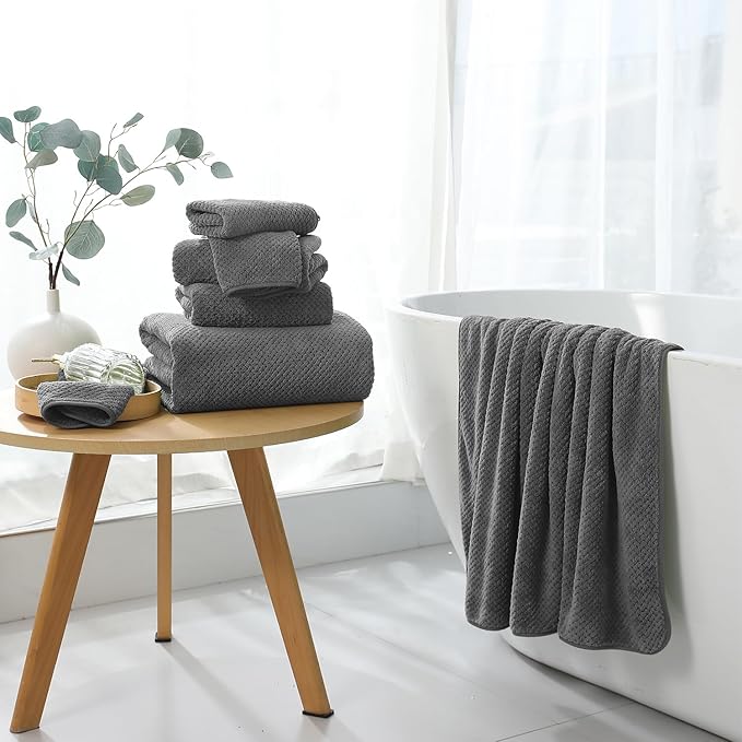 Grey Hand Towels Set 2 Pack-16“x31”,Ultra Soft Microfibers Bathroom Towel Set Highly Absorbent Quick Dry Luxury Premium Towel Lightweight Durable Hand Towel Collection for Hotel Spa Gym Kitchen