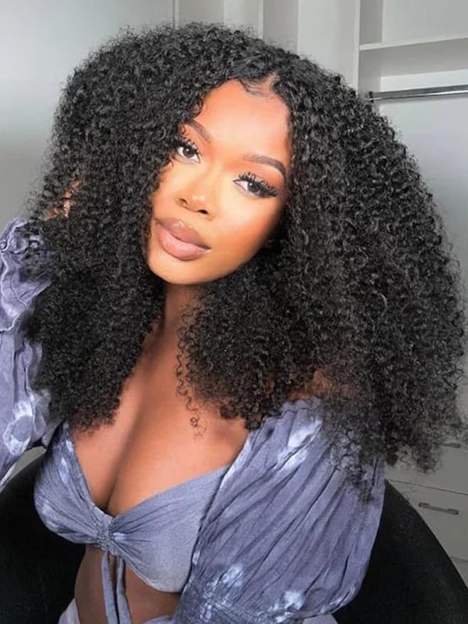 ORIGINAL QUEEN 13x6 Kinky Curly Lace Front Wigs Human Hair Pre Plucked Pre Bleached Knots Afro Curly Human Hair Wigs for Women 13X6 Lace Frontal Wig 200% Density Natural Color 26Inch