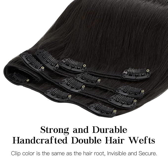 HOTBANANA Human Hair Clip in Hair Extensions, Natural Black 120g Clip in Hair Extensions Real Human Hair Straight Remy Hair 24 Inch 7pcs