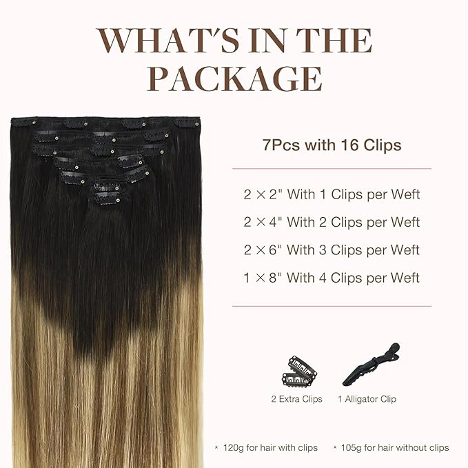 GOO GOO Clip in Hair Extensions Real Human Hair, Remy Human Hair Extensions Clip ins for Women, Natural Human Hair, 24inch 120g 7Pcs, 2/6/18 Balayage Brown to Dirty Blonde