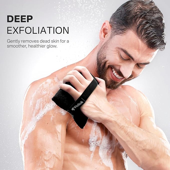 Yiclick Exfoliating Body Scrubber & Shower Exfoliator (2 Pack) – Mens Body Scrubber & Womens Sponge, Exfoliating Washcloth with Handle, Dead Skin Remover Loofah for Body (Rectangle)