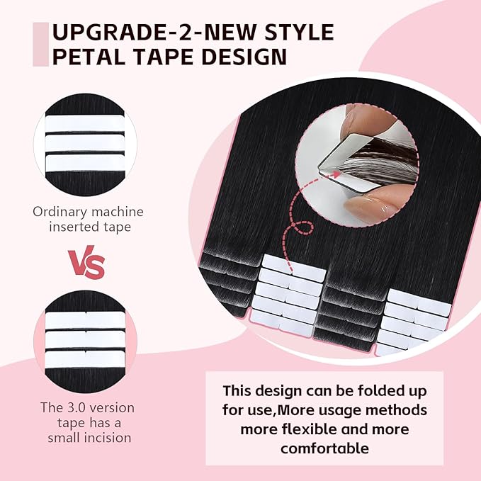 Invisible Tape in Hair Extensions Real Human Hair 3rd-Generation Pro3.0#1 Jet Black Color 20pcs 30g 14inch Seamless Injected Hand-Tied Remy Quality Invisi Edge Tape in Extensions(#1-14inch)