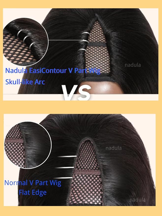 Nadula EasiContour V Part Yaki Straight Human Hair No Leave Out Clip in V-part Wig,12A Glueless Upgrade U Part Light Kinky Straight Human Hair Wig 180% Density with Elastic Drawstring 18inch