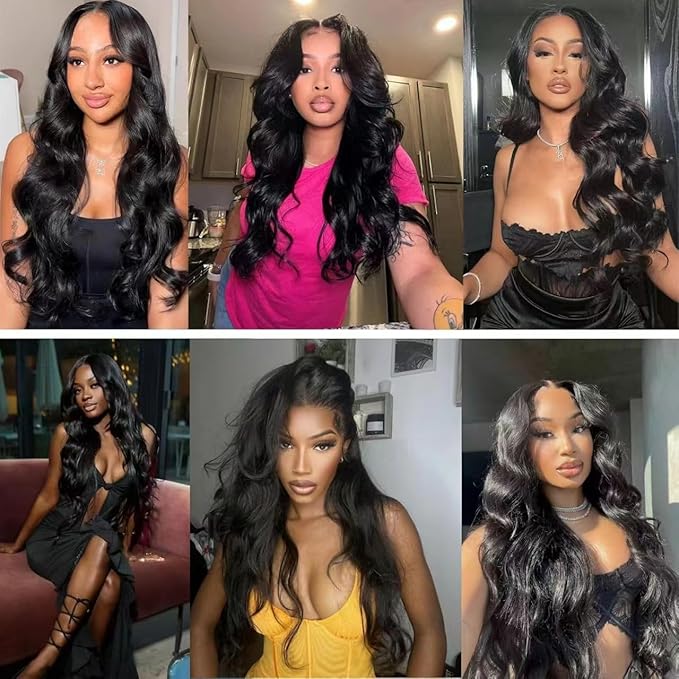 Human Hair Bundles 18 20 22 Inch 12A Body Wave Bundles Human Hair 100% Unprocessed Brazilian Virgin Hair 3 Bundles Double Weft Hair Extensions for Black Women Natural Black