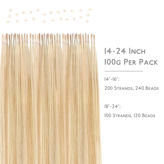 WENNALIFE I Tip Hair Extensions Real Human Hair, 100g 200s 14 Inch Dirty Blonde Highlighted Bleach Blonde Remy Itip Human Hair Extensions Invisible Itips Straight I Tips Cold Fusion Extensions