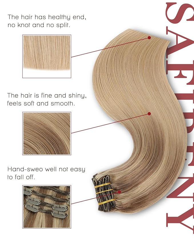 Clip in Hair Extensions Real Human Hair Remy Clip in Extensions 20 Inch 7pcs 160g Double Ash Brown to Caramel Blonde Hair Extensions (#10/27/27,20'')