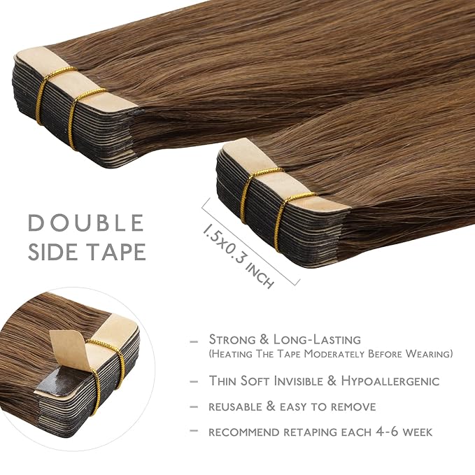 WENNALIFE Tape in Hair Extensions Human Hair, 20pcs 30g 10 inch Light Auburn Brown Remy Hair Extensions Straight Human Hair Tape in Extensions Skin Weft Tape Extensions Human Hair