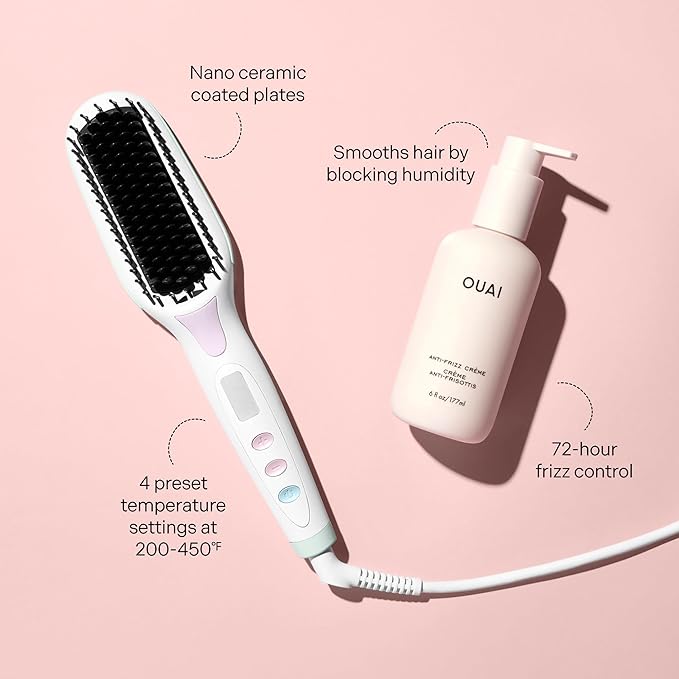 Mane Anti-Frizz Kit - Mane Hair Tools Kit & OUAI Anti-Frizz Crème - Complete Hair Styling Kit for Sleek, Humidity-Resistant Hair (2 Count)