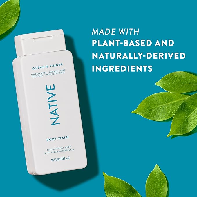 Native Body Wash Contains Naturally Derived Ingredients | For Women & Men, Sulfate, Paraben, & Dye Free Leaving Skin Soft and Hydrating | Ocean & Timber 18 oz - 2 Pk