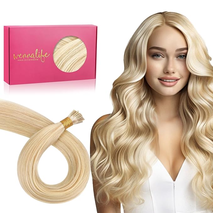 WENNALIFE I Tip Hair Extensions Human Hair, 50g 50s 24 Inch Dirty Blonde Highlighted Bleach Blonde Remy Itip Human Hair Extensions Invisible Itips Straight I Tips Fusion Extensions Real Human Hair