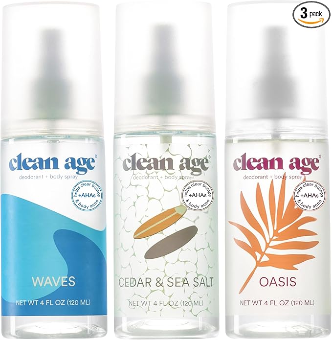 Aluminum Free Deodorant & Body Spray for Whole Body - 3 Pack 4oz ea - Coastal Vibes (Cedar, Oasis and Waves) - Clean Deodorant and Body Spray for Teen Boys and Girls