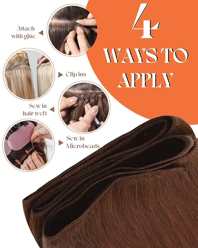 Sunny Hair Sew in Hair Extensions Real Human Hair Auburn Weft Hair Extensions Human Hair Auburn Brown Sew in Bundle Human Hair Extensions for Women Real Hair Wefts 16inch 100g