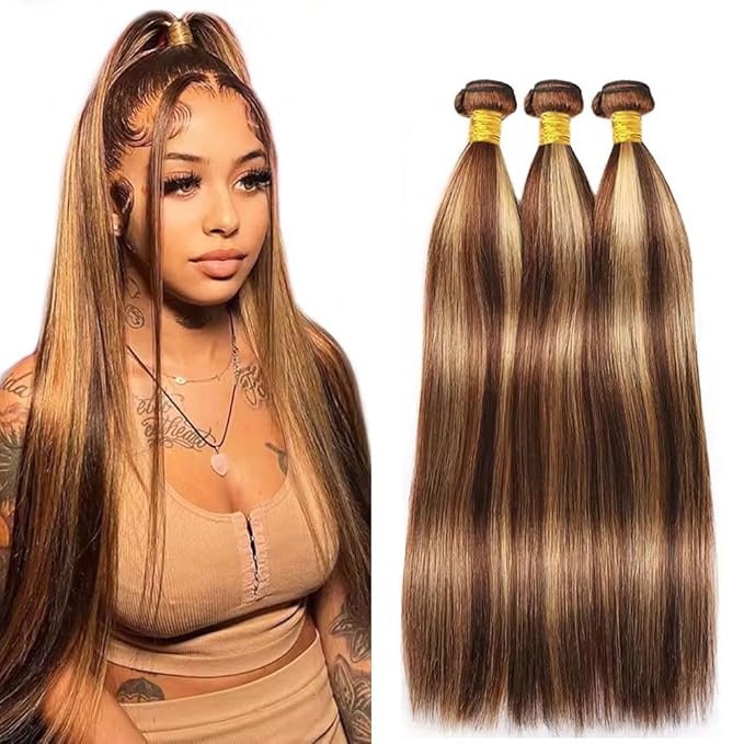 P427 Bundles Human Hair Blonde Straight Bundle 18 20 22 Inch Brazilian Virgin Hair 3 Bundles Highlight Bundle Hair Weave