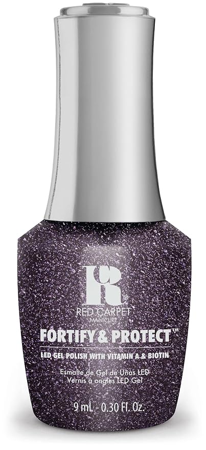 RC Red Carpet Manicure Fortify & Protect Gunmetal Glitter Gel Polish for Strong, Healthy Nails - Infused with Vitamin A & Biotin - (Gal Pal Getaway) Led Nail Gel Color, 0.3 Fl Oz