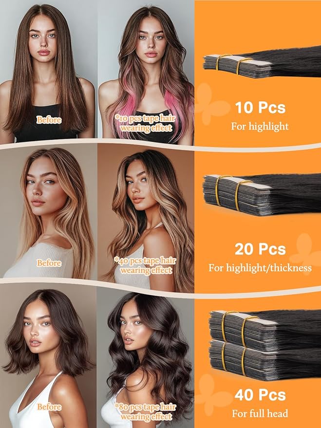DOORES Tape in Hair Extensions Real Human Hair, Mocha Brown 20pcs 50g 14 Inch, Human Hair Extensions Tape in Remy Straight Natural Hair Extensions