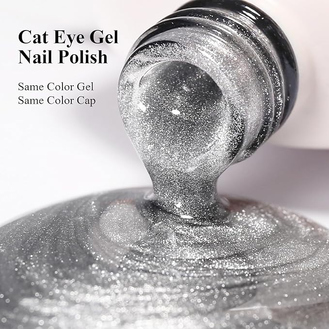 10ml Hema Free Silver Cat Eye Gel Nail Polish Soak Off Long Lasting Holographic UV/LED with Magnetic Stick Gift for Women 1Pcs