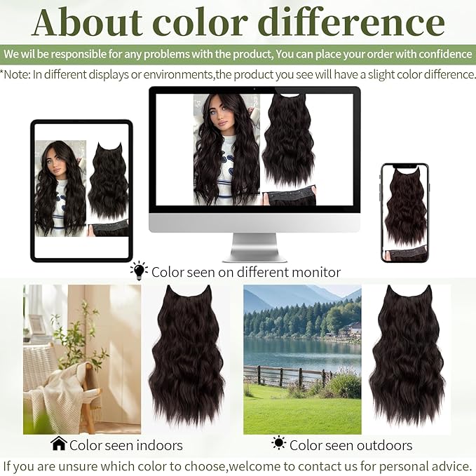 KooKaStyle Invisible Wire Hair Extensions with Transparent Headband Adjustable Size 4 Secure Clips Long Wavy Synthetic Hair Secret Wire Hairpiece 20 Inch Reddish Chocolate Brown for Women