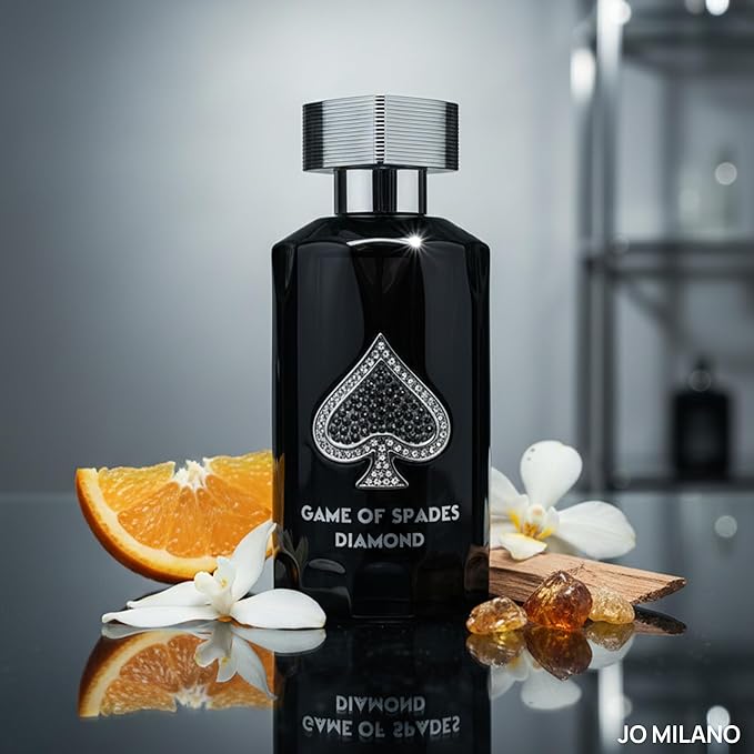 Jo Milano Game of Spades Diamond Parfum Spray | 3.4 oz (100ml) | Vanilla, Fruity, Amber, Sweet, Musky Scent | Long Lasting Fragrance for Men and Women (Unisex)