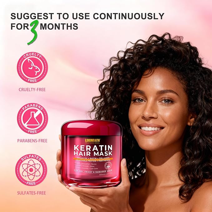 Keratin & Collagen Repair Hair Mask for Damaged Hair | Deep Conditioner Revives Dry, Frizzy, Bleached & Color-Treated Hair | With Moroccan Argan Oil & Biotin | Treatment for Split Ends |