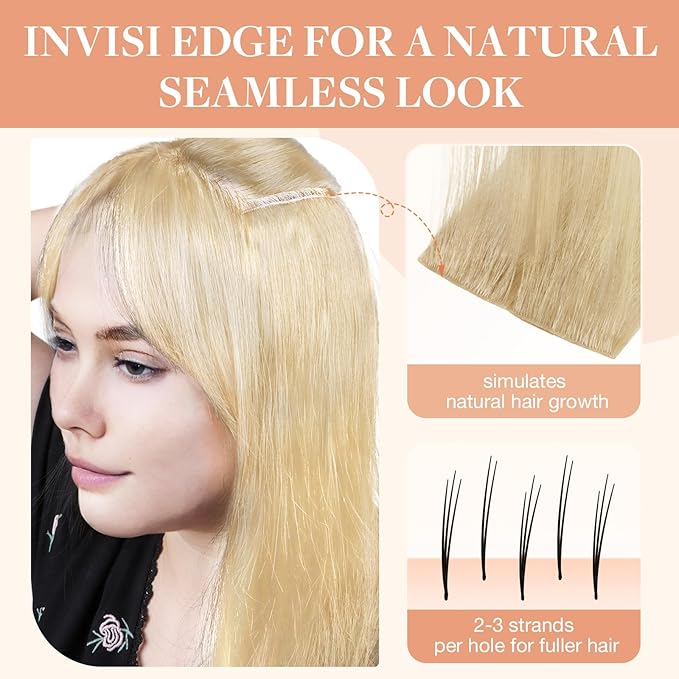 GOO GOO Invisi Edge Clip in Hair Extensions, 18inch 110g 7Pcs, Injected Seamless PU Clip in Hair Extensions, Virgin Real Human Hair, #18AT60A Pearl Ash Blonde Highlights