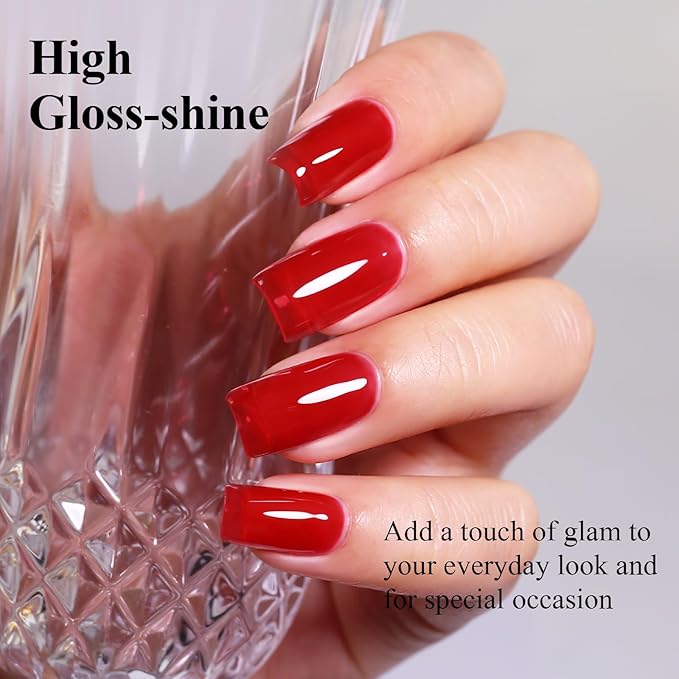Imtiti Red Jelly Gel Nail Polish, Sheer Translucent UV Gel Polish for Nail Art Soak off UV Led 10ML