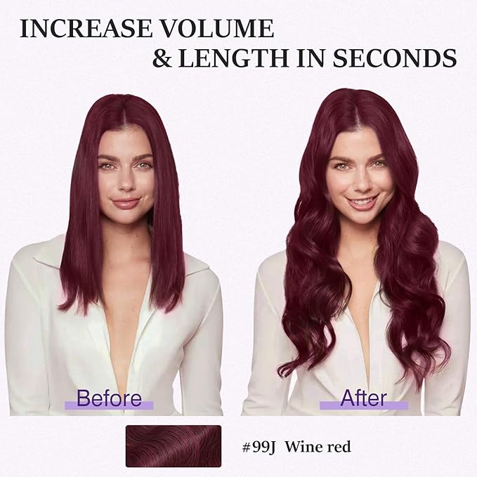 Halo Hair Extensions Real Human Hair,Halo Hair Extension 100% Human Hair,Wire Hair Extensions,Wavy 99J Burgundy Wine Red 65g/16inch