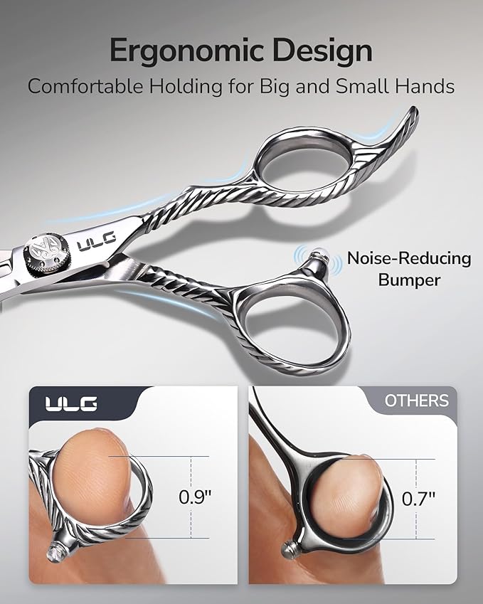 Professional Hair Cutting Scissors for Home & Salon – ULG 6.5" Premium Barber Shears with Adjustable Tension, Offset Handle, Ergonomic Grip & Sharp Stainless Steel Blades for Women, Men & Kids, Silver
