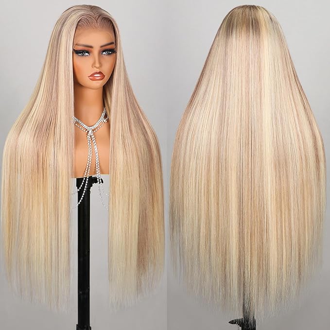 Blonde Wig Human Hair 13x4 Straight Wigs Human Hair P10/613 Lace Front Wig Highlight Light Brown Pre Plucked 240% Density (24inch)