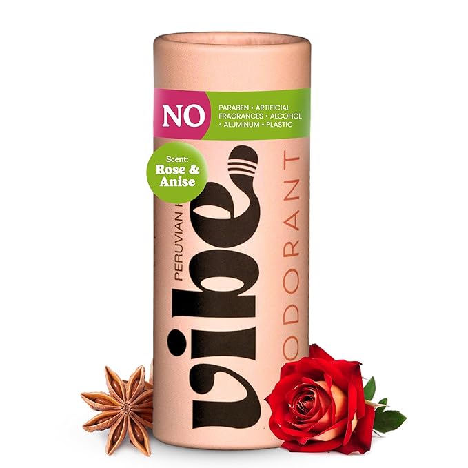 Vibe Aluminum Free Natural Deodorant for Women and Men - Long Lasting Odor Control with Organic Coconut Oil and Beeswax for Sensitive Skin, No Baking Soda or Parabens, Plastic Free (Rose)