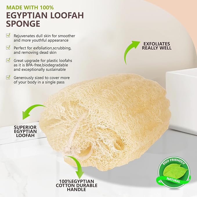 3PCS Egyptian Loofah Exfoliating Body Scrubber Natural Real Egyptian Shower Loofah Sponge for Women and Men Luffa Sponges for Face, Back & Body