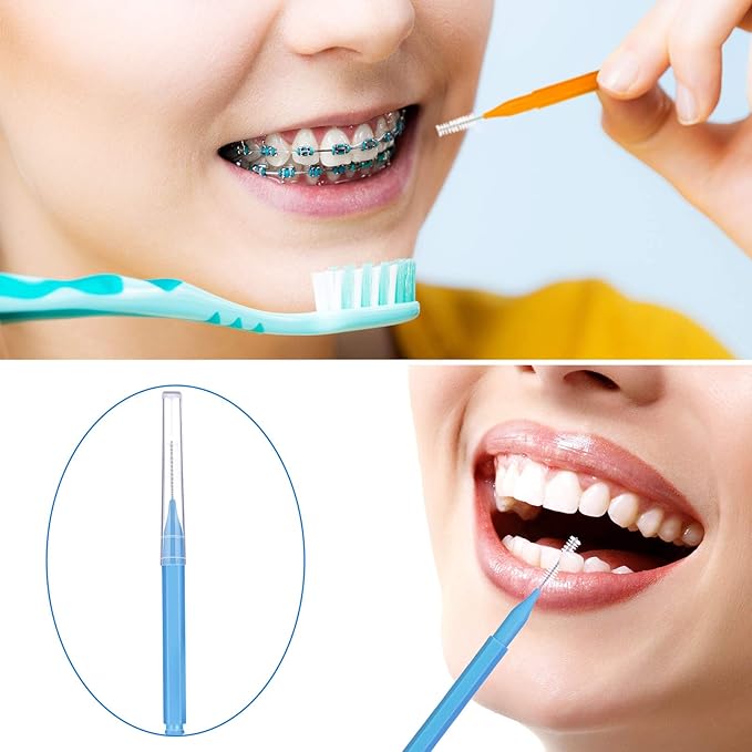 Patelai 100 Pieces Braces Brush for Cleaner Interdental Brush Toothpick Dental Tooth Flossing Head Oral Dental Hygiene Flosser Toothpick Cleaners Tooth Tool(Bright Colors,Multiple Sizes)