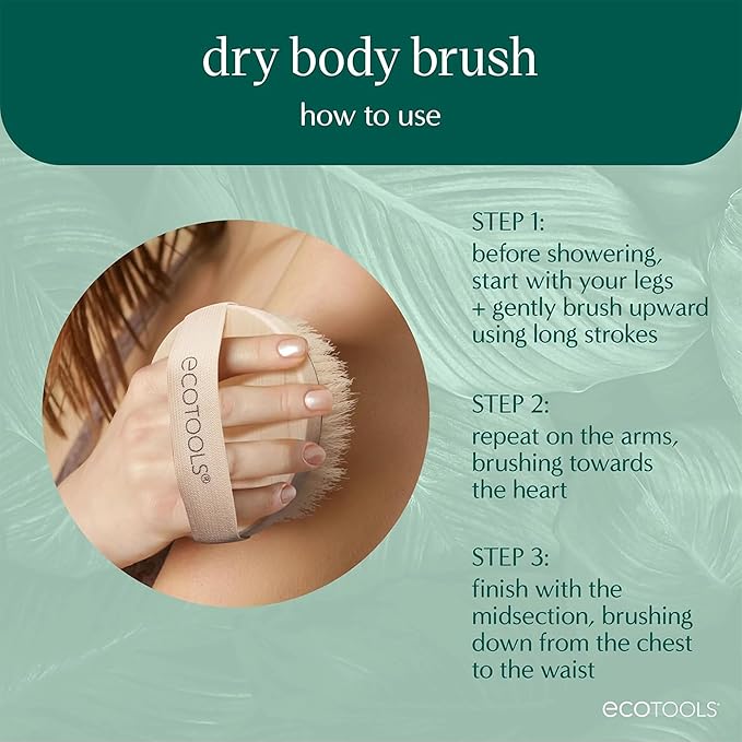 EcoTools Dry Body Brush for Circulation, Dead Skin Removal + Green Delicate EcoPouf Made with Recycled Netting for Cleansing & Exfoliating Sensitive Skin, Self-Care Gifts