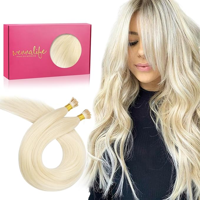 WENNALIFE I Tip Hair Extensions 20 Inch Platinum Blonde Remy Itip Human Hair, 100g 100s Invisible Straight Cold Fusion Extensions Real Human for Women