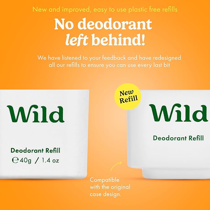 Wild Refillable Deodorant Starter Kit with Black Case and Honey & Cactus Flower Scented Refill 1.4oz - Aluminum Free - Long Lasting Protection - Vegan