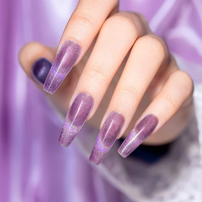 RARJSM Cat Eye Gel Nail Polish, Galaxy Chameleon Magnetic Gel Violet Purple Holographic Glitter Gelpolish Soak Off UV LED DIY Manicure Art for Salon Designs and Home DIY 7.5ML/0.26fl oz