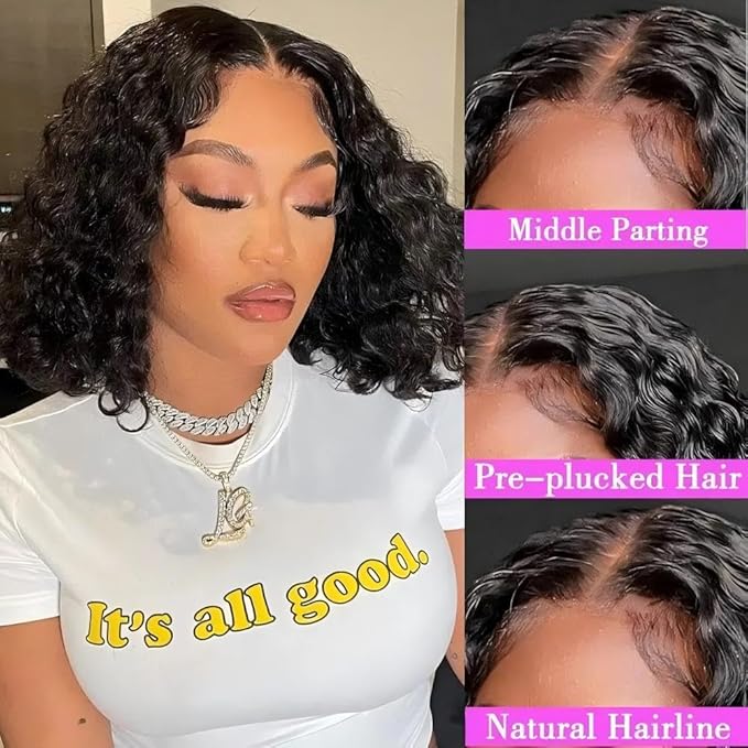 ISEE Hair M Cap 9x6 Bob Wig Human Hair Glueless Wigs Pre Plucked Pre Cut HD Lace Front Glueless Wigs Human Hair 180% Density Short Deep Wave Bob Wigs for Black Women 14 inch