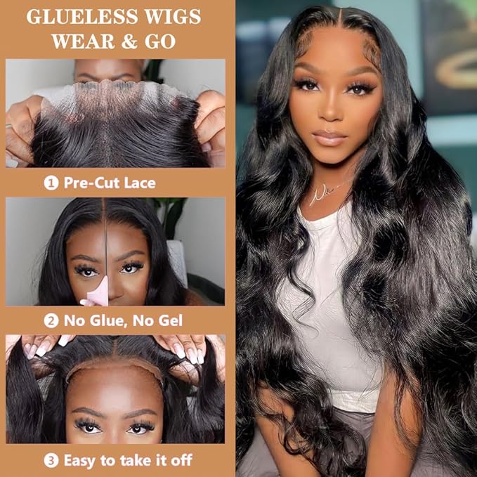 Glueless Wigs Human Hair Pre Plucked Pre Cut 5x5 HD Lace Closure Wigs Human Hair 180% Density Wear and Go Body Wave Lace Front Wigs Human Hair for Women 14 Inch