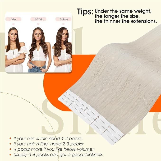 Full Shine Remy Human Hair Extensions Tape in Color Blonde Injection Human Hair Tape in Extensions Double Sided Long lasting Adhesive Brazilian Natural Skin Weft 24Inch 50G 20Pcs Add Length