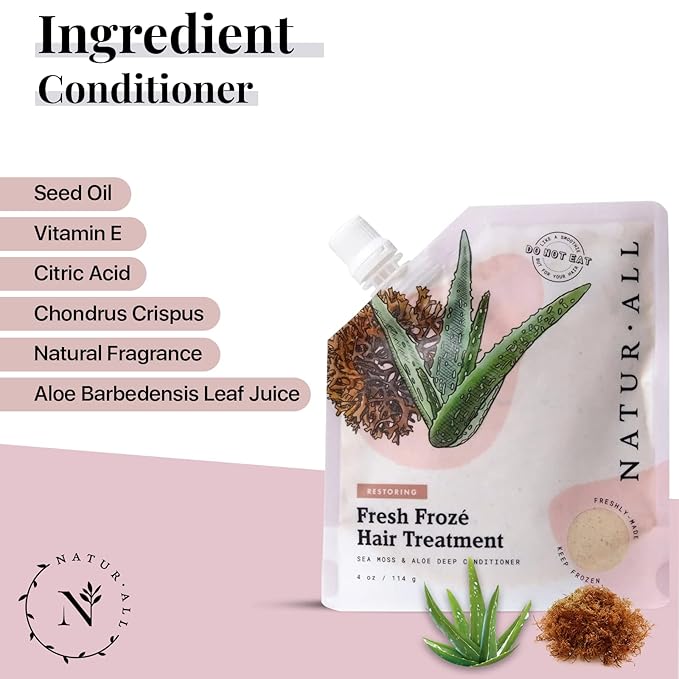 NaturAll Deep Conditioning Mask for Men & Women - 4 Oz Hydrating Ice Cream Treatment for Dry, Damaged Hair Growth & All Hair Types (Sea Moss & Aloe Jelly)