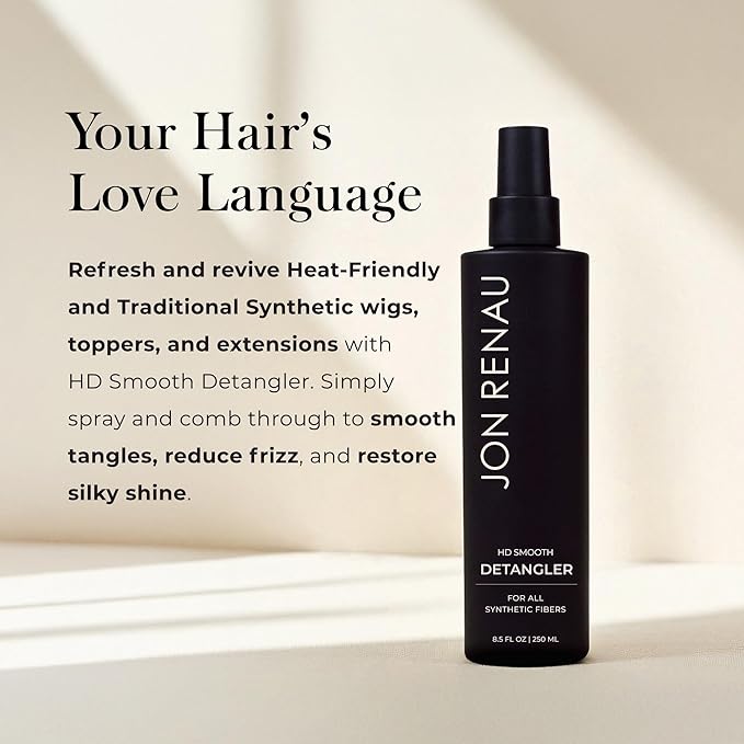 Jon Renau HD Smooth Detangler, Leave In Detangler Spray for Synthetic Wigs and Hair Extensions, Frizz Reducing Detangling Spray for Synthetic Hair, Wig Care Products, 8.5 oz