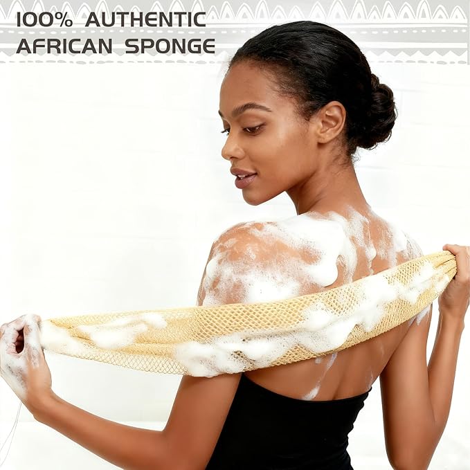 African Net Sponge Authentic, Loofah Exfoliating Body Scrubber Bath Sponge, African Exfoliating Net Sponge Back Scrubber Washcloth for Shower, Body Care Bathing Accessories (Beige)