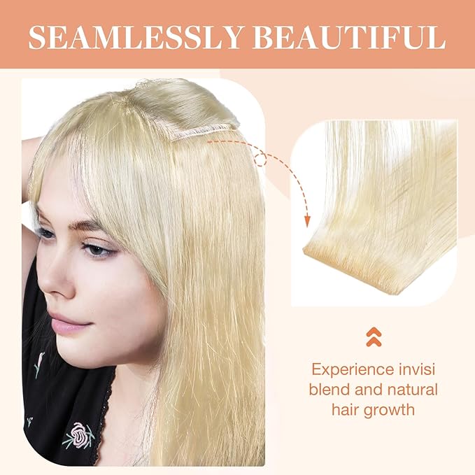 GOO GOO Invisi Edge Clip in Hair Extensions 16inch 140g 7Pcs Injected Seamless PU Clip in Hair Extensions, Virgin Real Human Hair, 60A Platinum Blonde