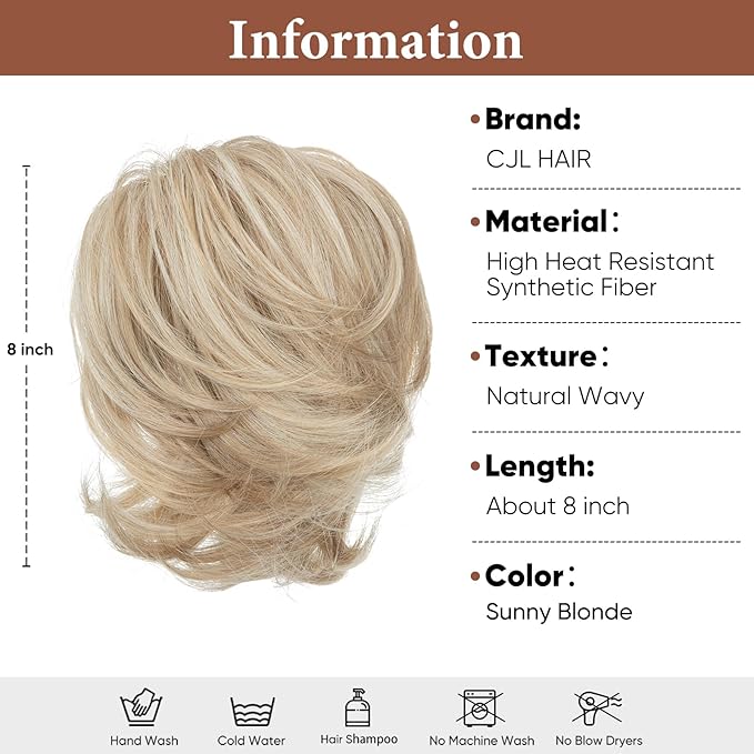 CJL HAIR Claw Clip Short Ponytail Hair Extensions DIY Bendable Metals Messy Bun Hair Piece for Wonen Straight Synthetic Fake Hairpieces Sunny Blonde