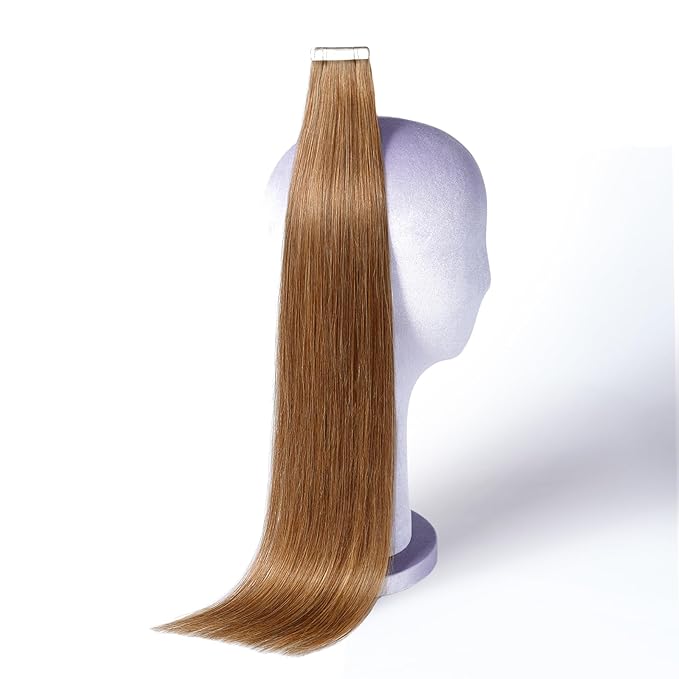 DNE Tape in Hair Extensions Real Human Hair 22inches 20Pcs/50g/Pack Seamless #M4/27Chocolate Brown to Honey Blonde Straight Invisible Double Sided Tape in Hair Extensions for Women/Girls